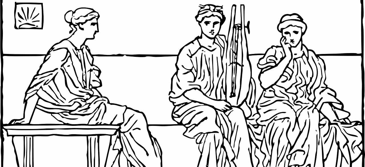 Ilustración de mujeres griegas tocando la cítara