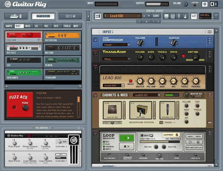 Screenshot der Native Instruments Guitar Rig Software.