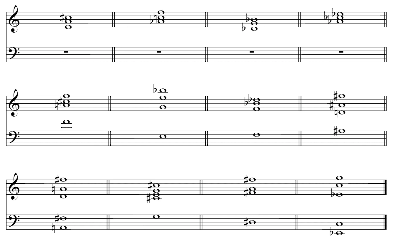 Übung Dreiklänge: Beispiele dreistimmig und mehrstimmig mit Basston.