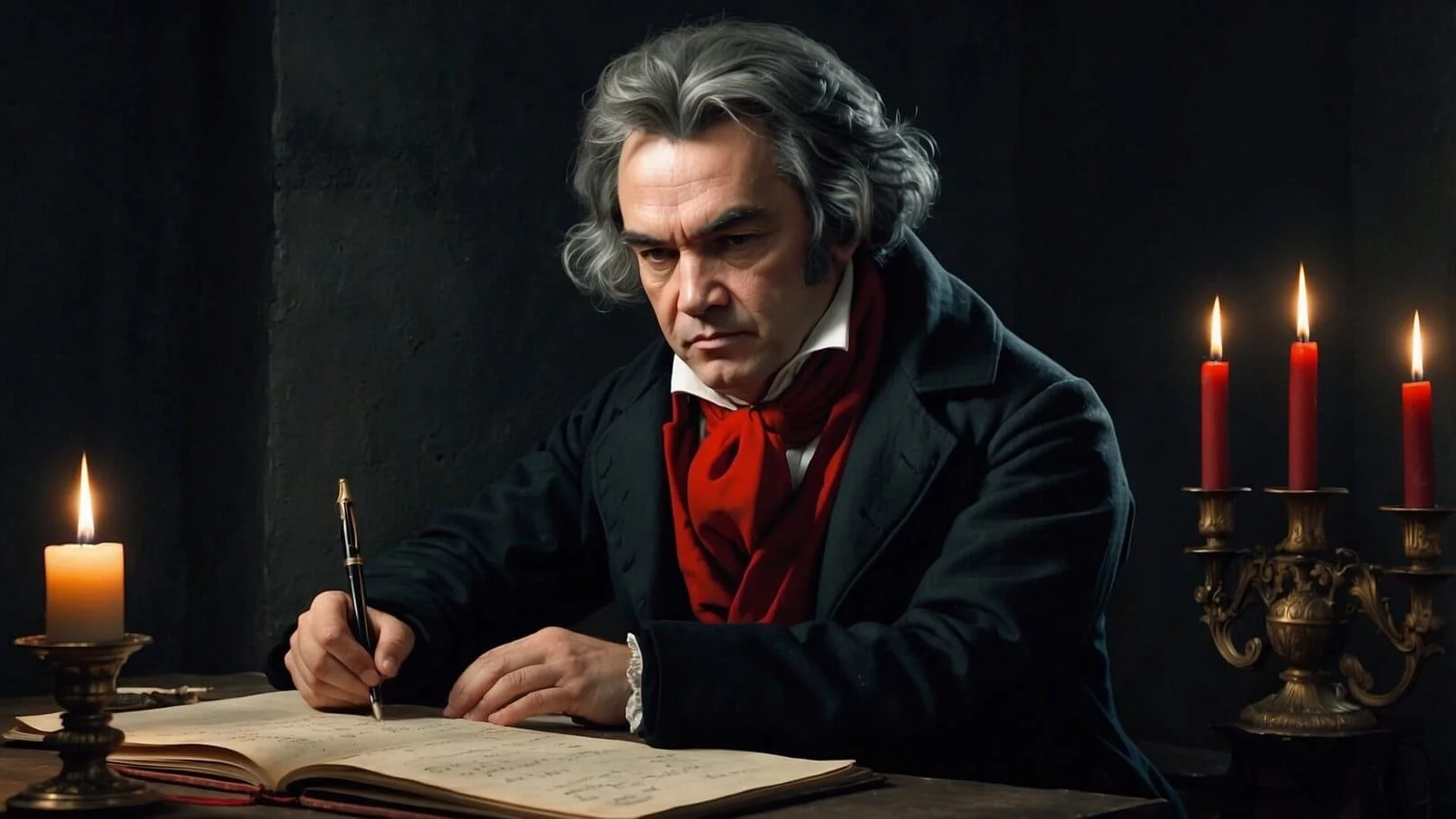 Ludwig van Beethoven beim Komponieren bei Kerzenlicht