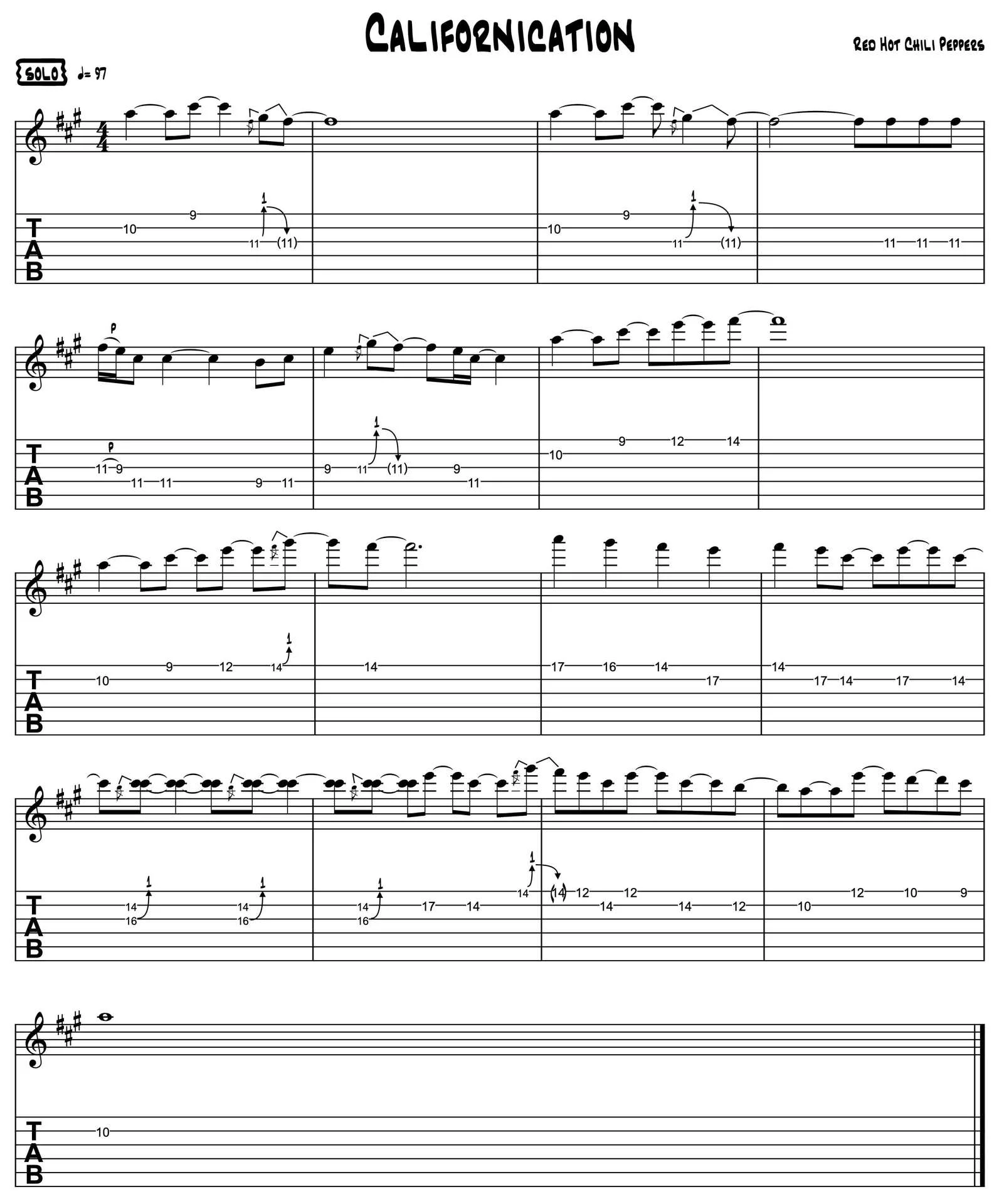 TAB-Noten für Californication von Red Hot Chili Peppers.