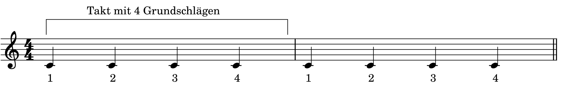 2 Takte mit je 4 Viertelnoten.