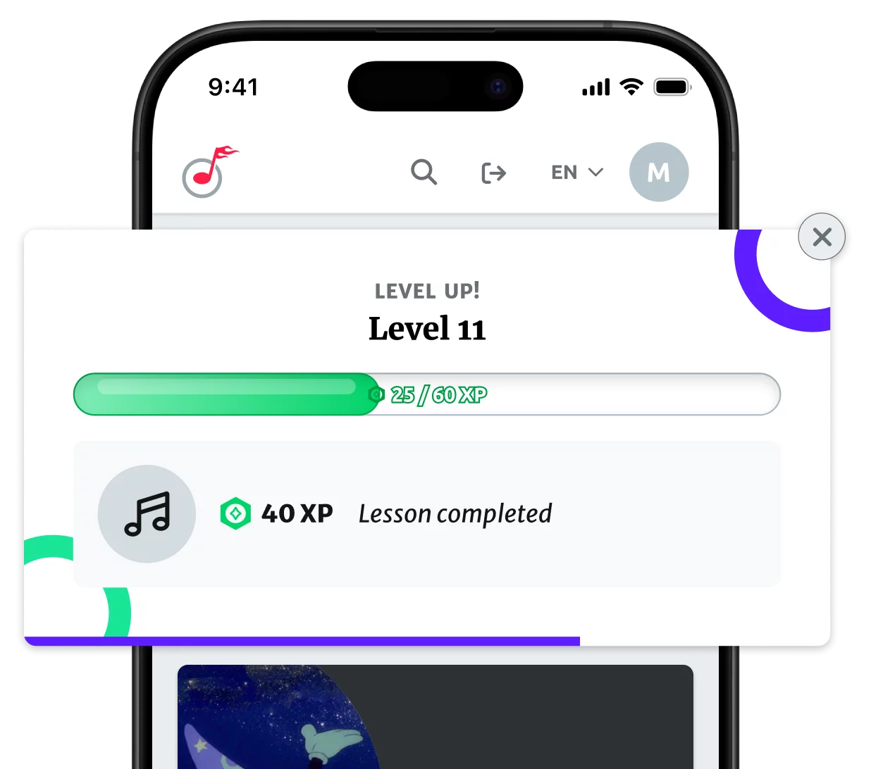 Representation of a level up