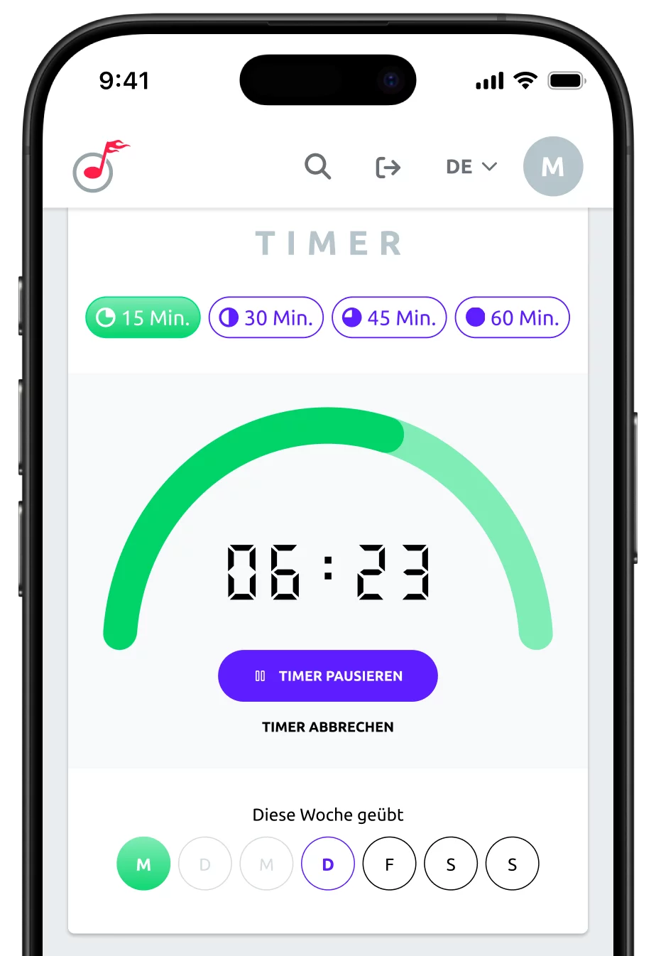 Darstellung des Timers, zum Tracken der Lernzeit