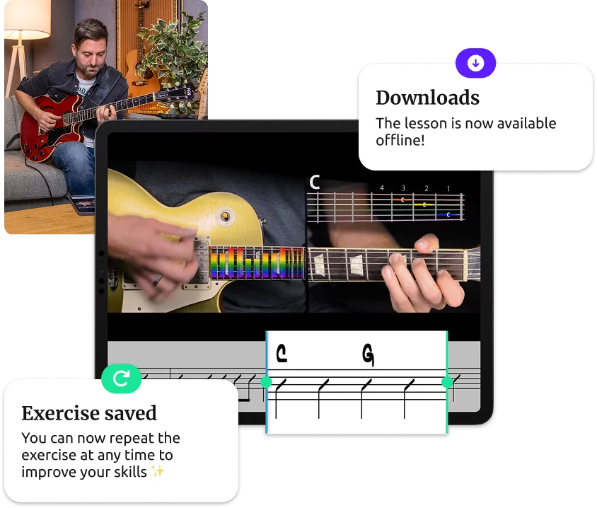 Visual representation of the app and features using the piano as an example
