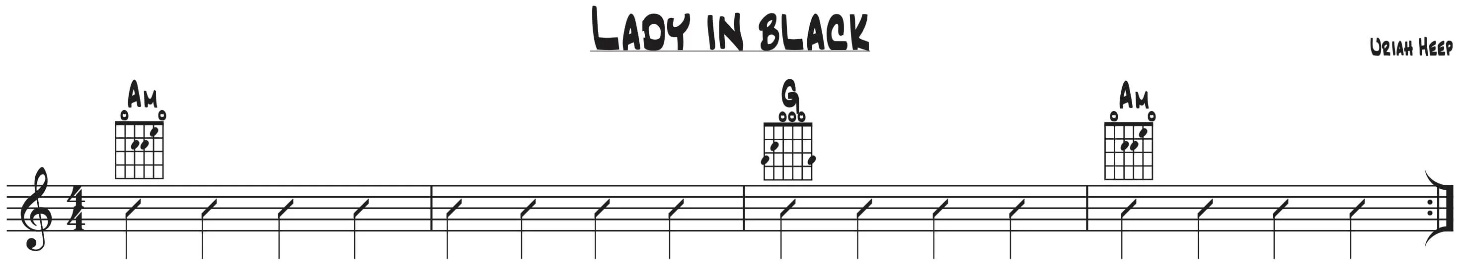 Noten für Lady in Black von Uriah Heep mit Am und G-Akkorden.