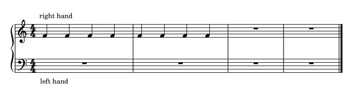 Sheet music example for right and left hand on the piano