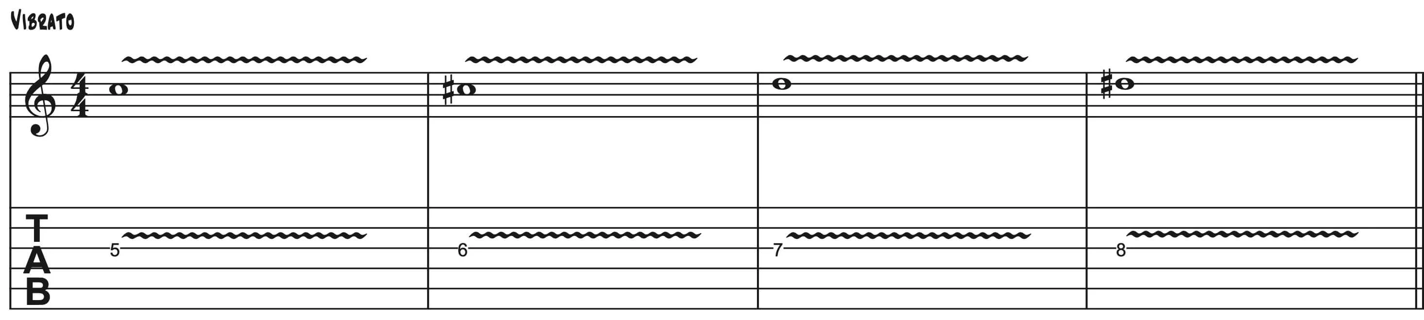 TAB-Notation für Vibrato-Technik.